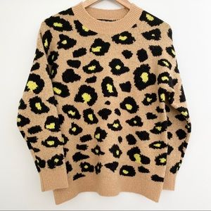 Tan Black Yellow Animal print leopard sweater